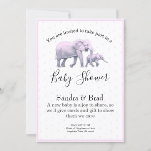 Invitation Bébé mignon fille rose Eléphants Baby shower moder