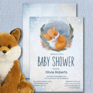 Invitation Bébé mignon Fox Baby shower hiver neige
