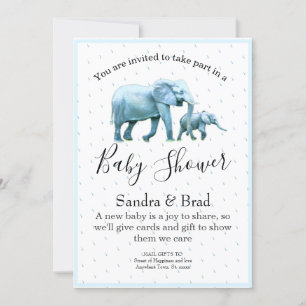 Invitation Bébé mignon garçon bleu Eléphants Baby shower