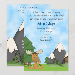 Invitation Bébé mignon Garçon Mountain Moose Baby shower