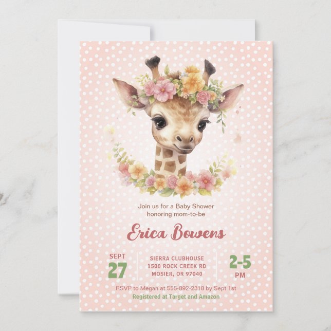 Invitation Bébé mignon Giraffe Girl Wild Safari Douche Sprink (Devant)
