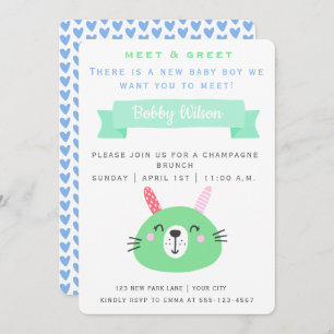 Invitation Bébé mignon lapin Meet & Greet New Baby