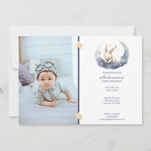 Invitation Bébé mignon lapin sur une lune Anniversaire des en