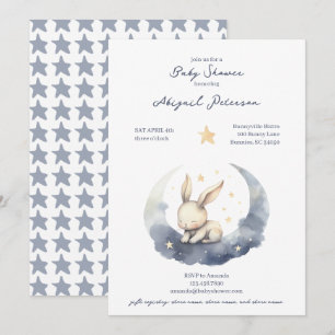 Invitation Bébé mignon lapin sur une lune avec Baby shower ét