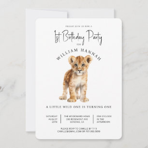 Invitation Bébé mignon Lion Wild Un 1er anniversaire fête