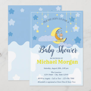Invitation Bébé mignon, Lune, Étoiles