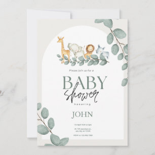 Invitation Bébé mignon moderne animaux Safari thème bébé garç