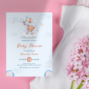 Invitation Bébé mignon ours dans les nuages Baby shower Invit