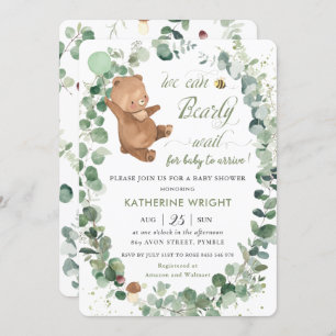 Invitation Bébé mignon Ours vert Baby shower neutre genre