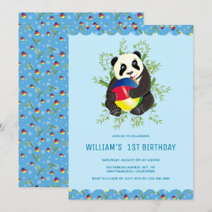 Invitation Bébé mignon Panda Jouer Ball 1er Anniversaire fête