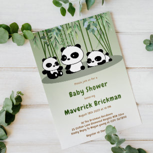 Invitation Bébé mignon Panda Simple Bambou Baby shower vert