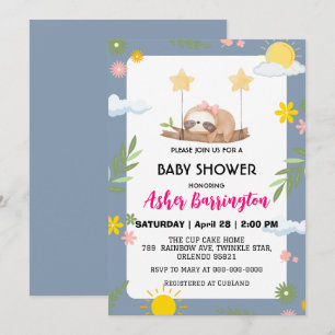 Invitation Bébé mignon paresse arc-en-ciel baby shower fleur