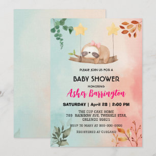Invitation Bébé mignon paresseux baby shower d'été sauvage