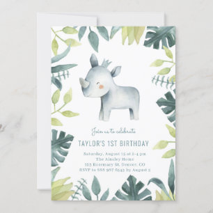 Invitation Bébé mignon Rhinoceros Tropical Jungle Anniversair