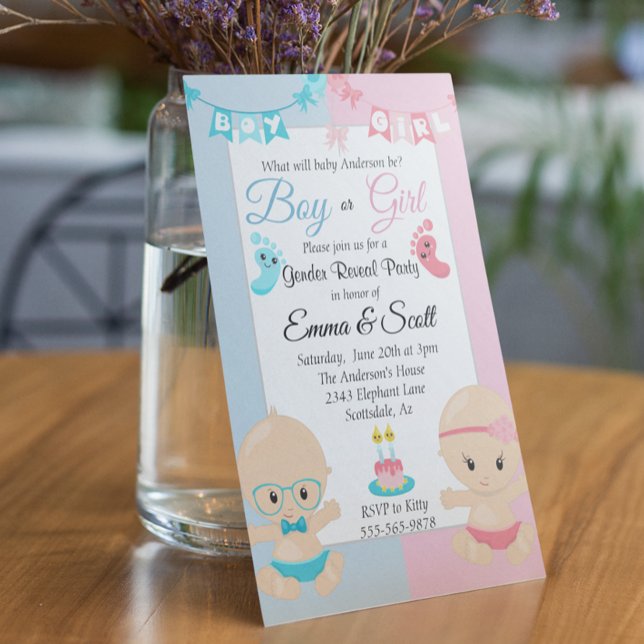 Invitation Bébé mignon rose bleu Sexe Revevela Party (Créateur téléchargé)