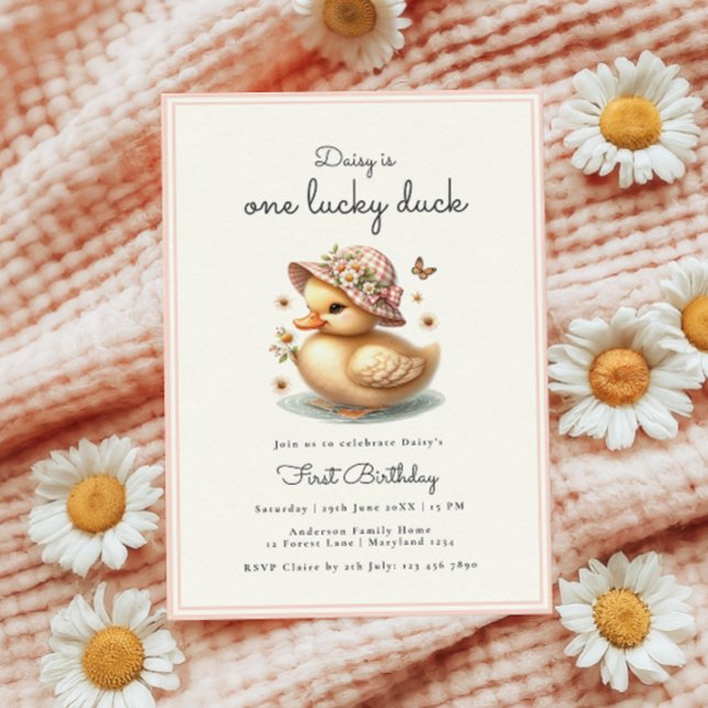 Invitation Bébé mignon rose fille premier anniversaire (Créateur téléchargé)