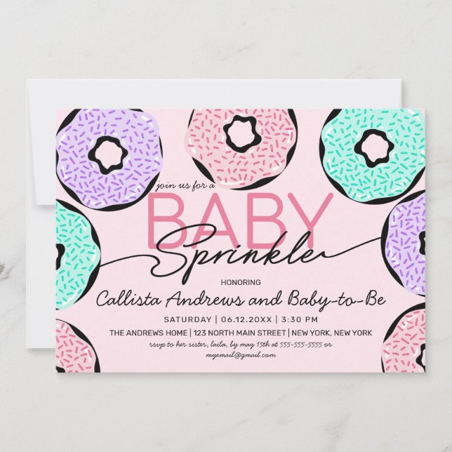 Invitation Bébé mignon Saupoudrer rose vert pourpre Douche à  (Devant)