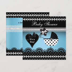 Invitation Bébé mignon shower bébé garçon bleu tache noire 2