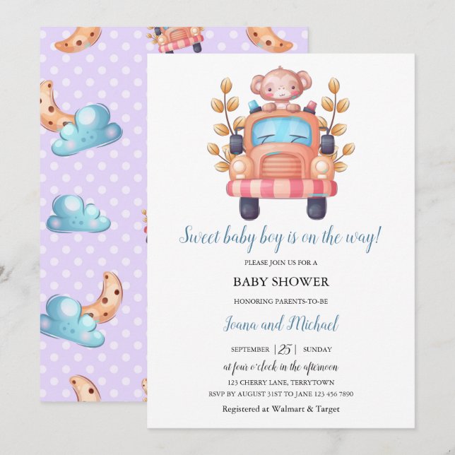 Invitation Bébé mignon singe (Devant / Derrière)