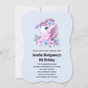 Invitation Bébé mignon Unicorn Aquarelle magique Anniversaire