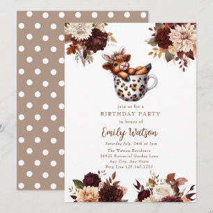 Invitation Bébé mignon vache Highland   Anniversaire Tea Part