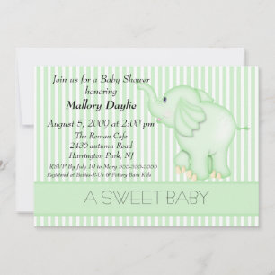 Invitation Bébé mignon Vert Eléphant Baby shower neutre