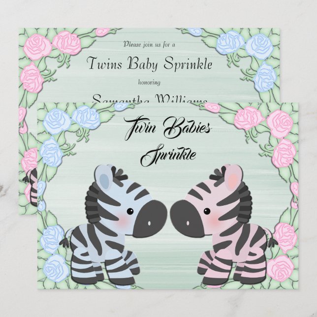 Invitation Bébé mignon Zèbres et fleurs Bébé saupoudré (Devant / Derrière)