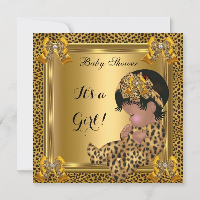Invitation Bébé mignonne Baby shower fille Leopard Gold (Devant)