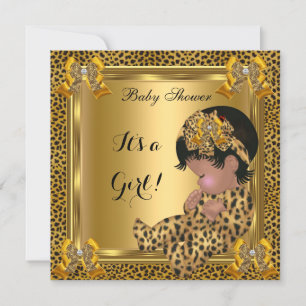 Invitation Bébé mignonne Baby shower fille Leopard Gold