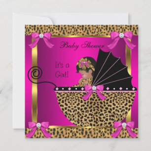 Invitation Bébé mignonne Baby shower fille léopard rose or