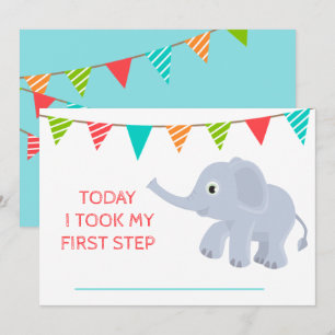 Invitation Bébé mignonne Croissance mensuelle Blue Elephant