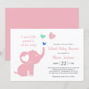 Invitation Bébé mignonne fille Douche virtuelle Éléphant rose