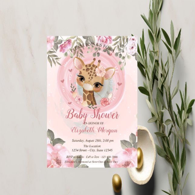 Invitation Bébé mignonne Giraffe Baby shower floral Invitatio (Créateur téléchargé)