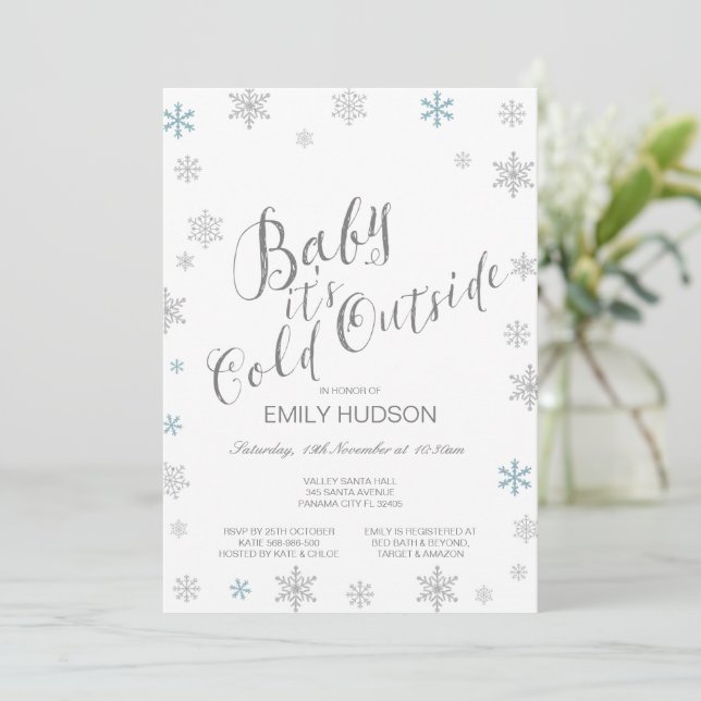 Invitation Bébé modifiable Il fait froid dehors Baby shower I (Debout devant)