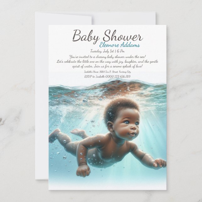 Invitation Bébé nage Baby shower de rêve sous-marin (Devant)