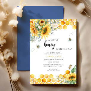 Invitation Bébé Neutre Abeille Tournesol Jaune