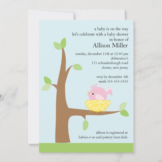 Invitation Bébé Nid d'oiseau Baby shower bébé (Devant)