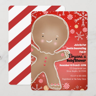 Invitation Bébé Noël Bonhomme en pain d'épices à la menthe po