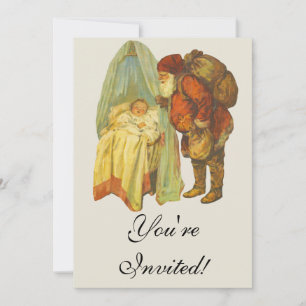 Invitation Bébé Noël Clause de Noël Vintage