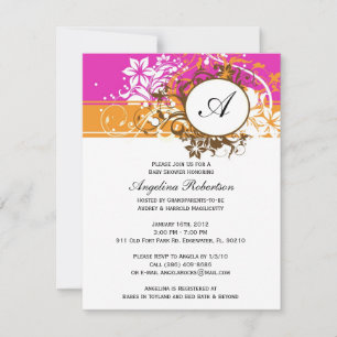 Invitation Bébé orange rose orangé Fleurs de douche neutres
