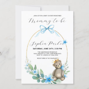 Invitation Bébé Ours Baby shower Couronne or