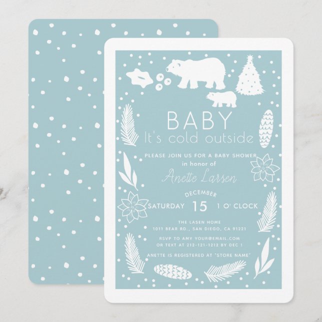 Invitation Bébé Ours Polaire Il fait froid dehors Baby shower (Devant / Derrière)
