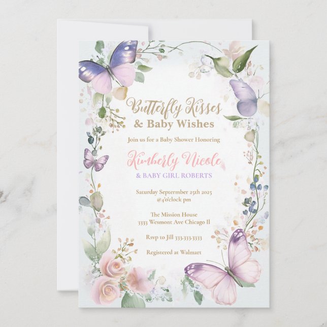 Invitation Bébé papillon Baisers de papillon Baby shower (Devant)