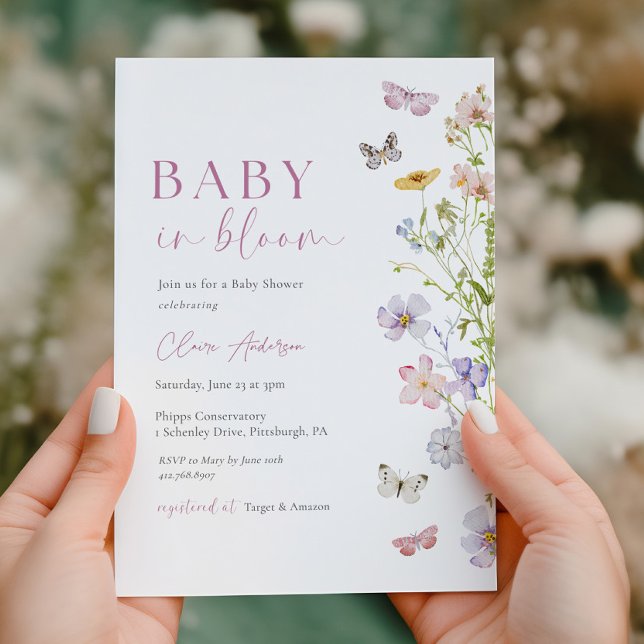 Invitation Bébé papillon fleur sauvage dans la douche en fleu (Créateur téléchargé)