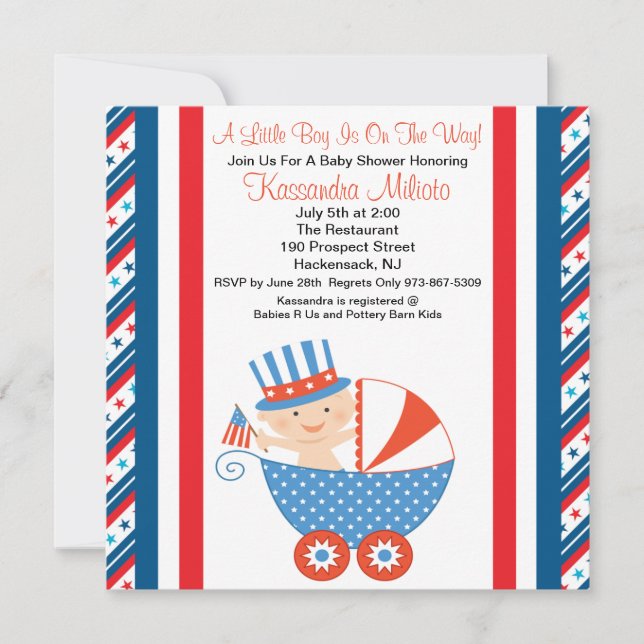 Invitation Bébé patriote dans l'invitation de baby shower de (Devant)