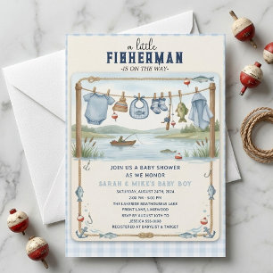 Invitation Bébé Petit Pêcheur Fête Prénatale Garçon Lac Vinta