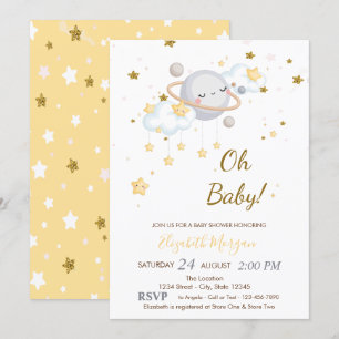 Invitation Bébé Planète Nuages Étoiles Fête de Naissance Bébé