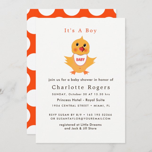 Invitation Bébé Poulets Jaune Chick Baby shower mignon (Devant / Derrière)