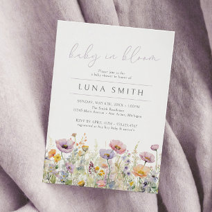 Invitation Bébé pourpre dans le Baby shower Fleur sauvage fle