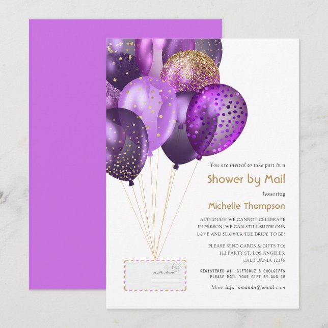 Invitation Bébé pourpre et or ou Fête des mariées par courrie (Devant / Derrière)